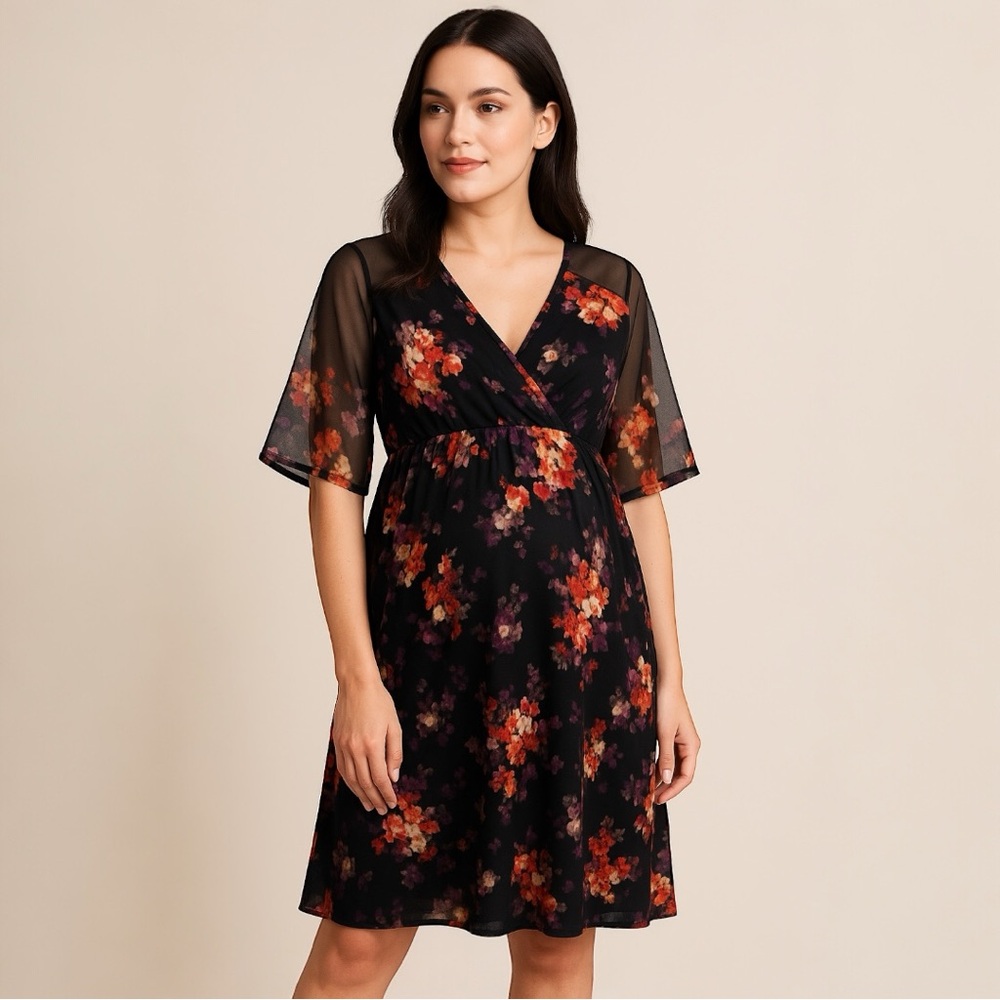 Maternal America Black Floral Dress - Maternity Dress